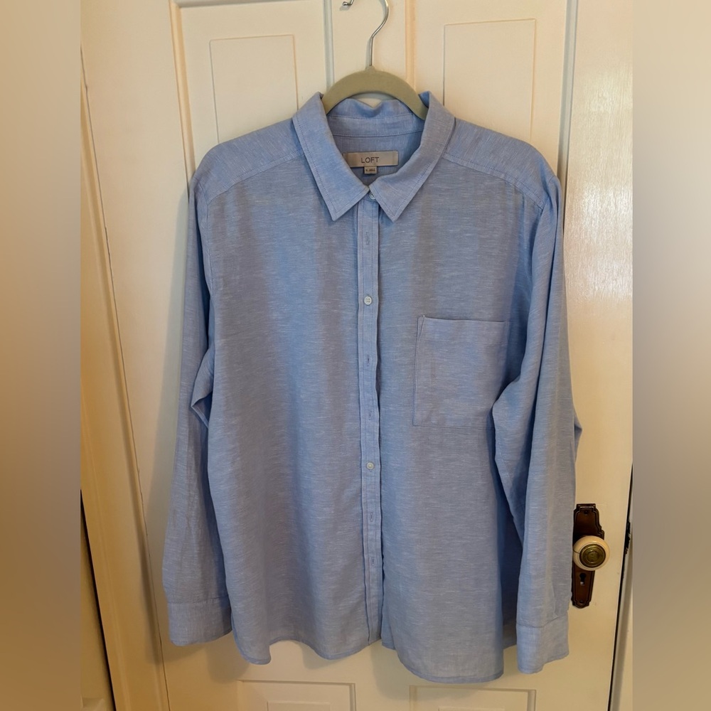 LOFT light blue linen blend shirt